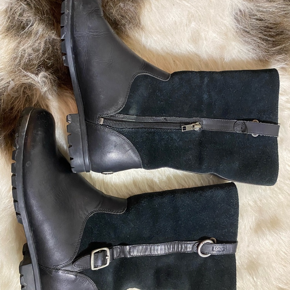 UGG Black Leather and Suede Winter Boots